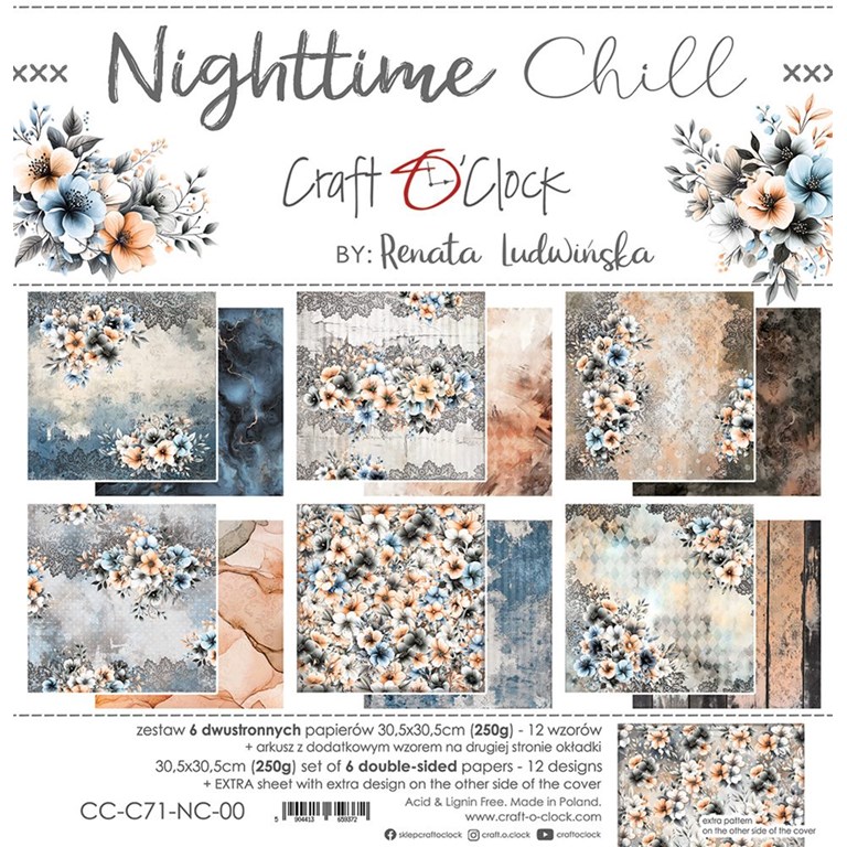 Scrapbookingpapper - 30x30cm - Night time Chill