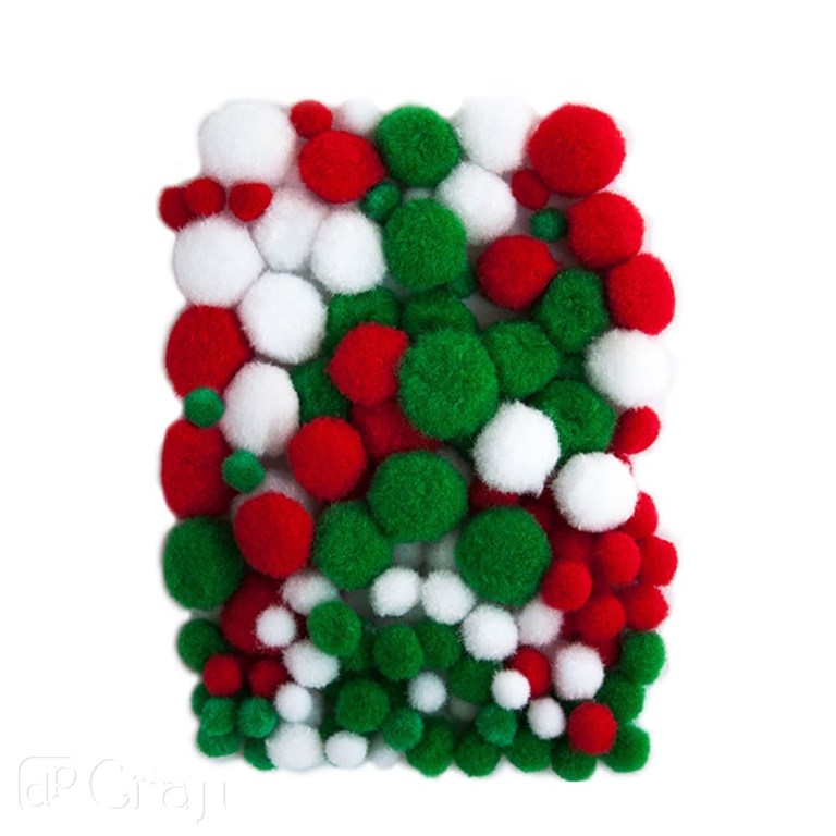 Pompom dekorationer - Julmix 140st