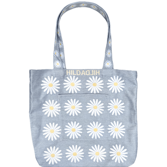 Tote L Daisy Linen Blue