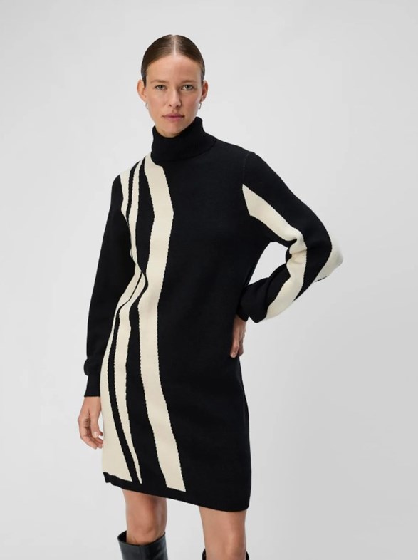 OBJRAY L/S KNIT ROLLNECK DRESS AOP NOOS