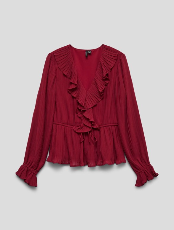 VMDORA L/S FRILL PLEAT TOP WVN EXP