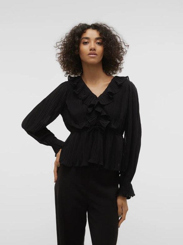 VMDORA L/S FRILL PLEAT TOP WVN EXP