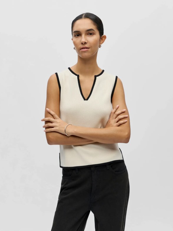 OBJVIVA S/L RE V-NECK KNIT TOP NOOS