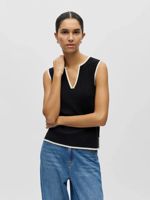 OBJVIVA S/L RE V-NECK KNIT TOP NOOS