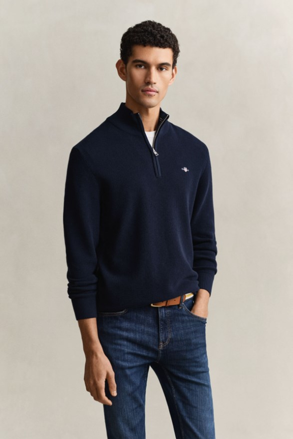 MICRO TEXTURED COTTON HALF ZIP