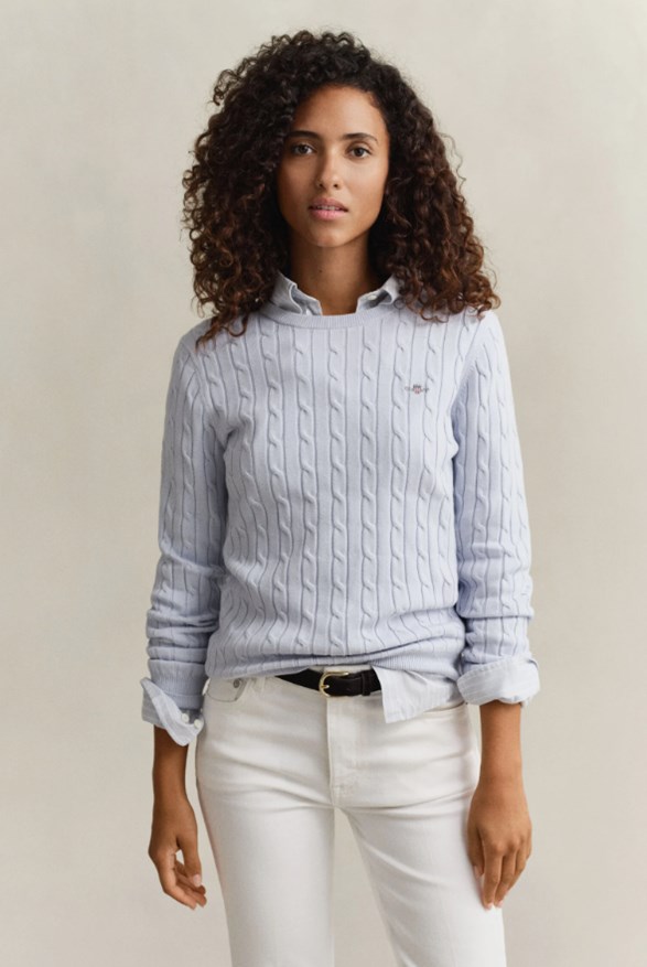 STRETCH COTTON CABLE C-NECK