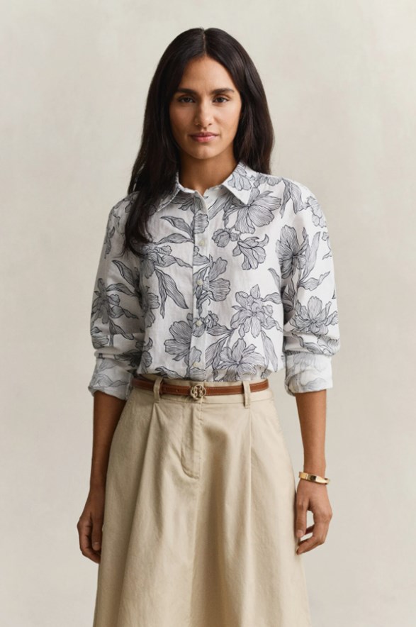 REG FLORAL PRINT LINEN SHIRT