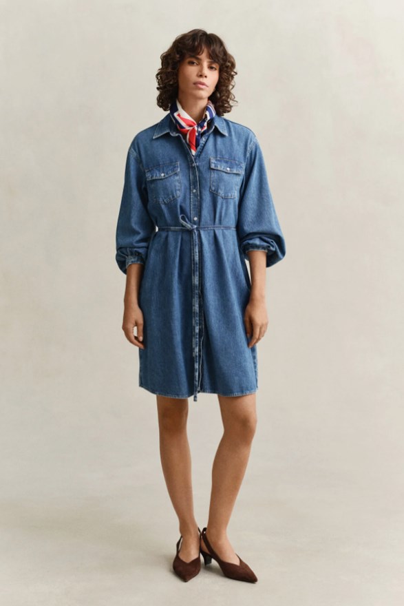 DENIM VOLUME SLEEVE SHIRT DRESS