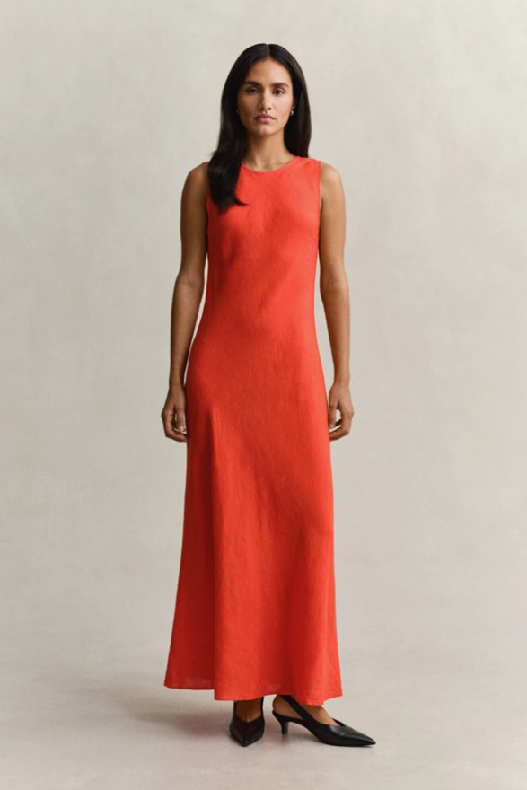 LINEN BIAS CUT MIDI DRESS