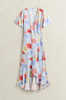 FLORAL PRINT WRAP SS FRILL DRESS