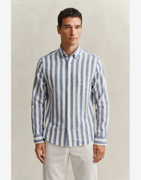 REG COTTON LINEN STRIPE SHIRT