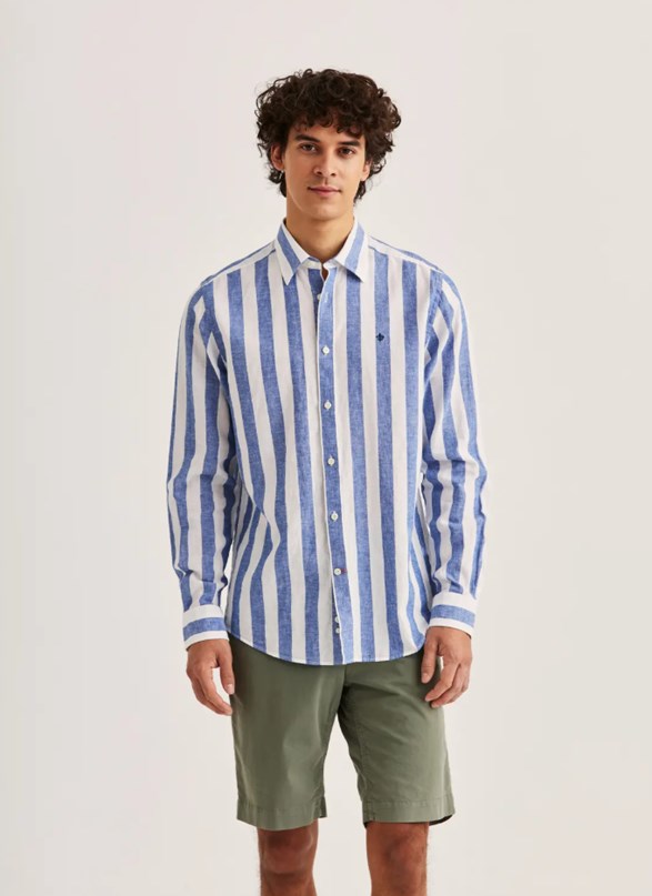 Douglas Linen Mix Stripe Shirt-Classic Fit