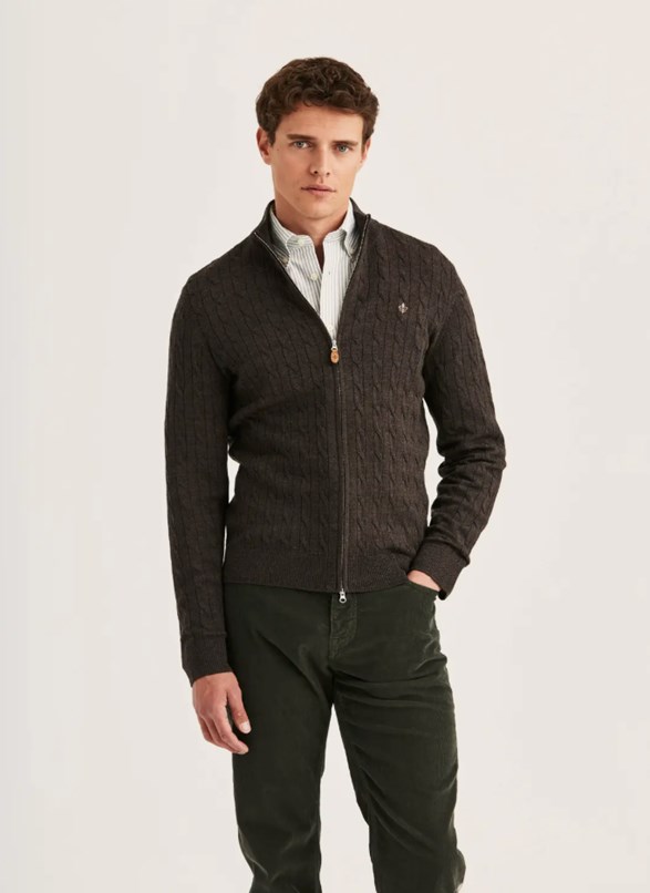 Merino Cable Zip Cardigan