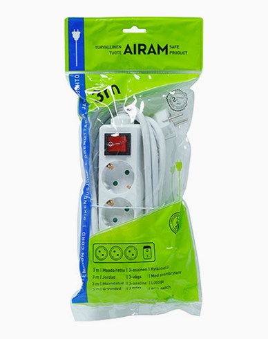 AIRAM 3-os. maadoitettu  jatkojohto  3 m virtakytkimellä