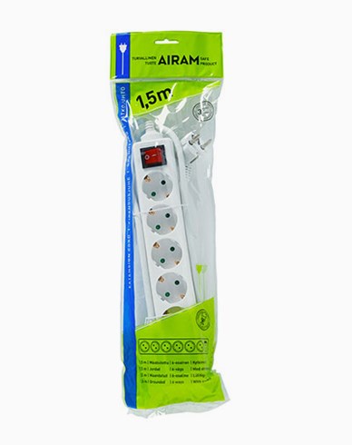 AIRAM 6-os. maadoitettu  jatkojohto  1,5 m virtakytkimellä
