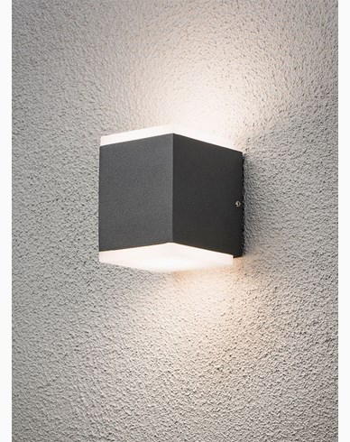 Konstsmide Monza seinälamppu ylös/alas cube 2x6W High Power LED harmaa.  7991-370