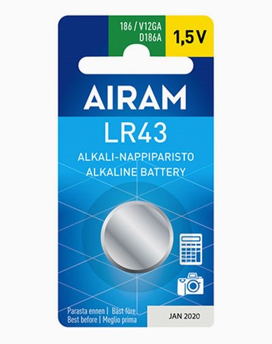 AIRAM LR43 (86A) 1,5V alkalisk knappebatteri