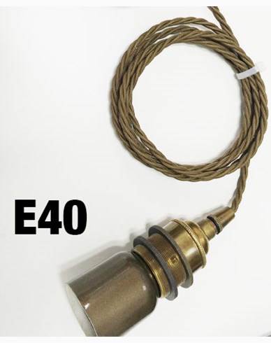Mullan Messinglampe med 2m flettet brun tekstilledning og E40 sokkel