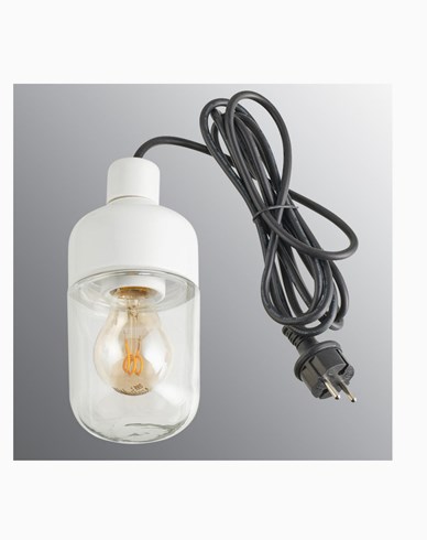 Ifö Electric Ohm anheng Utendørs 100 høyde 215 mm, hvit klart glass 3m svart gummi kabel med støpsel, IP44, E27, 40W