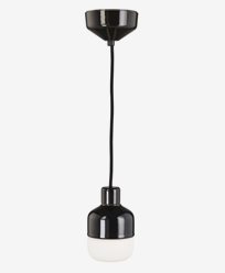 Ifö Electric Ohm Pendel 100 høyde 155 mm, matt opalt glass svart sokkel / 2m svart tekstilkabel, IP44, G9, 20W