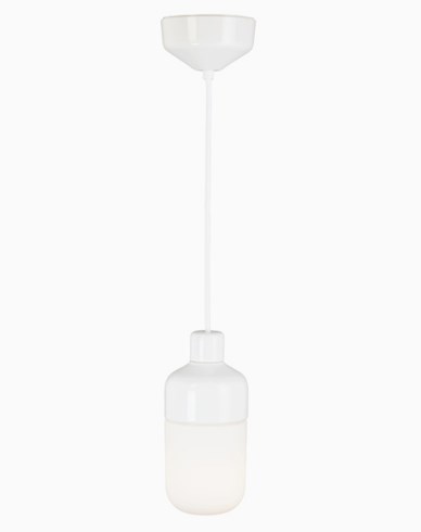Ifö Electric Ohm Pendel 100 høyde 215 mm, matt opalt glass hvit sokkel / 2m hvit tekstilkabel, IP44, E27, 40W
