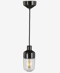 Ifö Electric Ohm Pendel 100 höjd 215 mm, klarglas svart sockel/2m svart textilkabel, IP44, E27, 40W