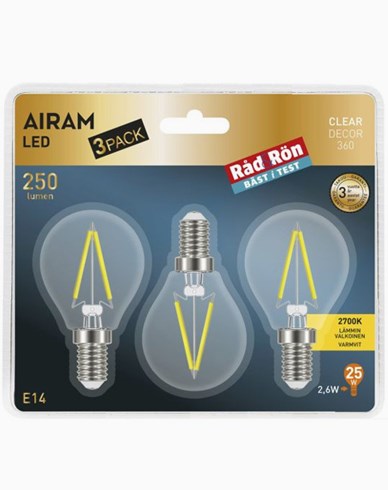 AIRAM Airam LED Filament Klotljuslampa 2,6W E14 3-p