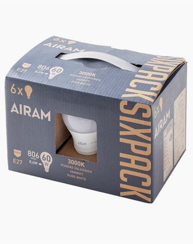 Airam LED Normalformet ledpære A60 8.6W/3000K, 6-pakke