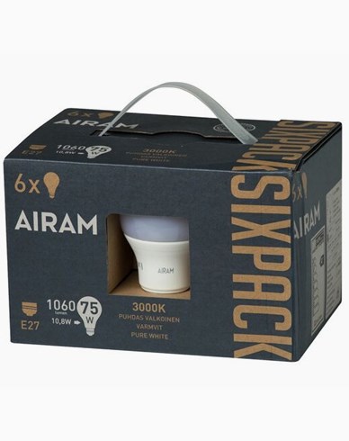 Airam LED normalfomad ledlampa A60 10.8W/3000K, 6-pack