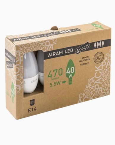 Airam LED-pære Mignon E14, 5,5W 4-pakning