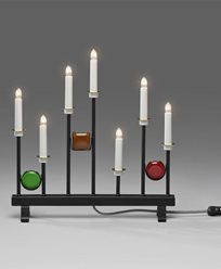 Konstsmide Sähköinen kynttilänjalka 7 vaaleaa mustaa metallia, moniväriset koristeet 24V / IP20