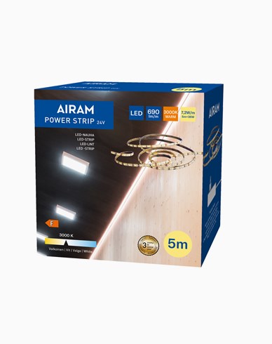 AIRAM Fremhev detaljer på en elegant måte og skap indirekte belysning med LED-strips belysning. Fest LED-lystripen på en ren overflate ved hjelp av 3M-tapen bak båndet. LED-strips båndet er smalt og har lav profil, noe som gjør det enkelt å installere i små og