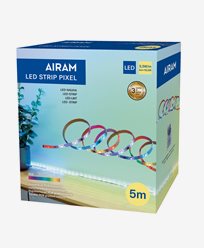 AIRAM RGB LED-stripe hvor du kan justere fargetoner og lysstyrke med fjernkontrollen. En fantastisk farget lyseffekt (Dreamcolor), der fargene glir vakkert inn i hverandre! Fås i to forskjellige lengder. Styr lysene enkelt med den medfølgende fjernkontrollen.