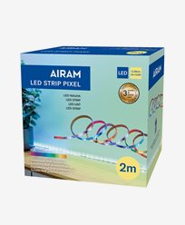 AIRAM RGB LED-stripe hvor du kan justere fargetoner og lysstyrke med fjernkontrollen. En fantastisk farget lyseffekt (Dreamcolor), der fargene glir vakkert inn i hverandre! Fås i to forskjellige lengder. Styr lysene enkelt med den medfølgende fjernkontrollen.