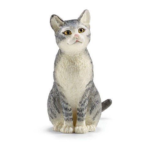 Schleich katt, grå sittande