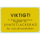 Dekal lackvarning bara PV 1956