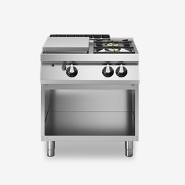 Gasspis solid top, 2 brännare emaljerad öppet underskåp R700