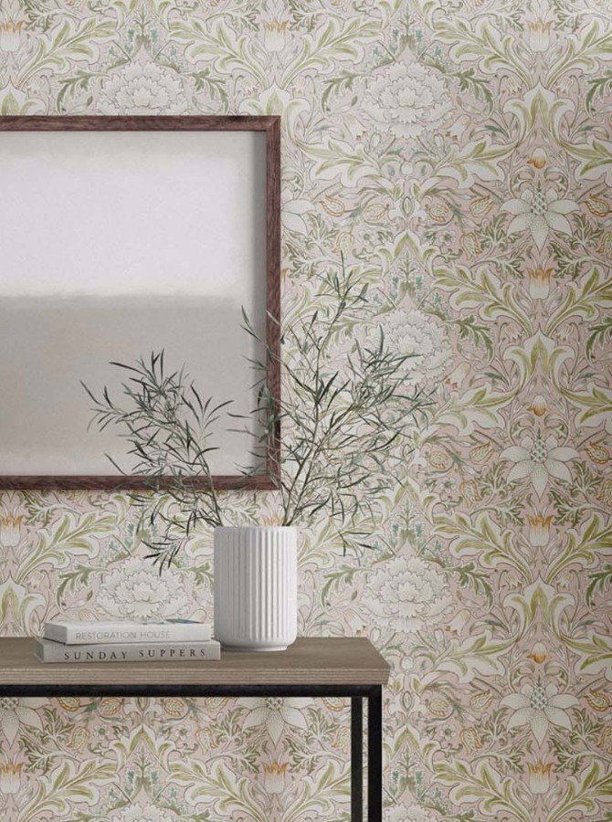 Ljus rosa och grön tapet