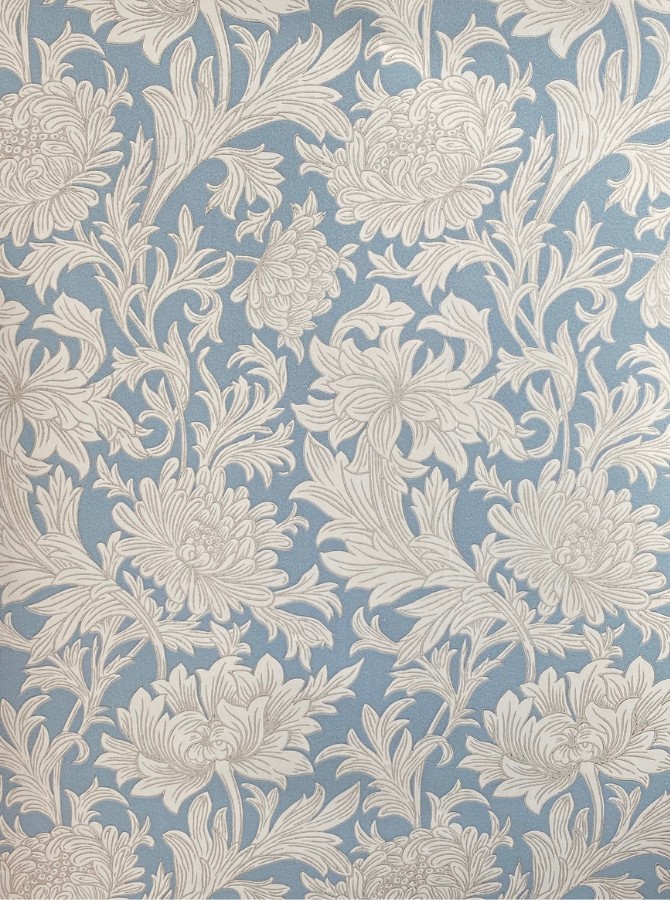 Ljusblå blommig morris tapet
