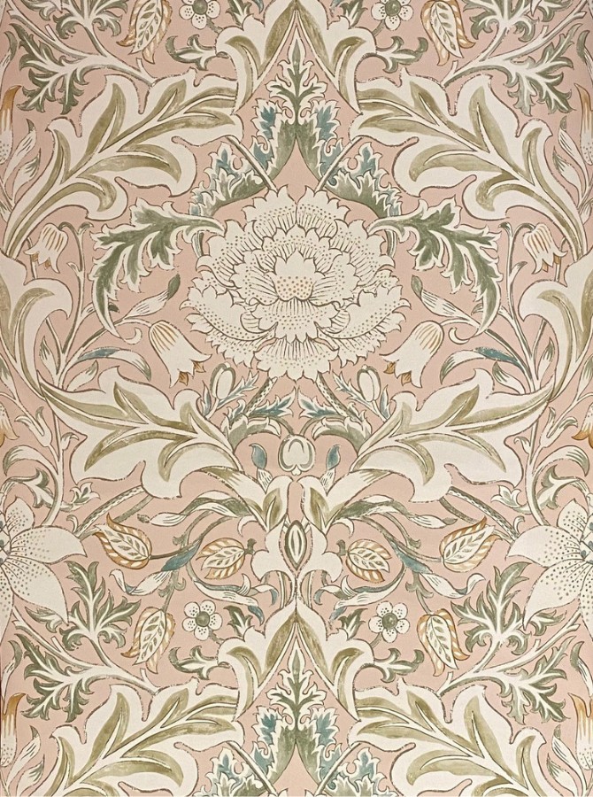 Ljus rosa och grön tapet morris
