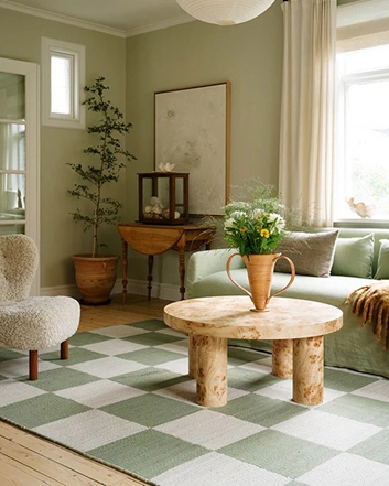 Layered Chess Flatweave Sage Matta