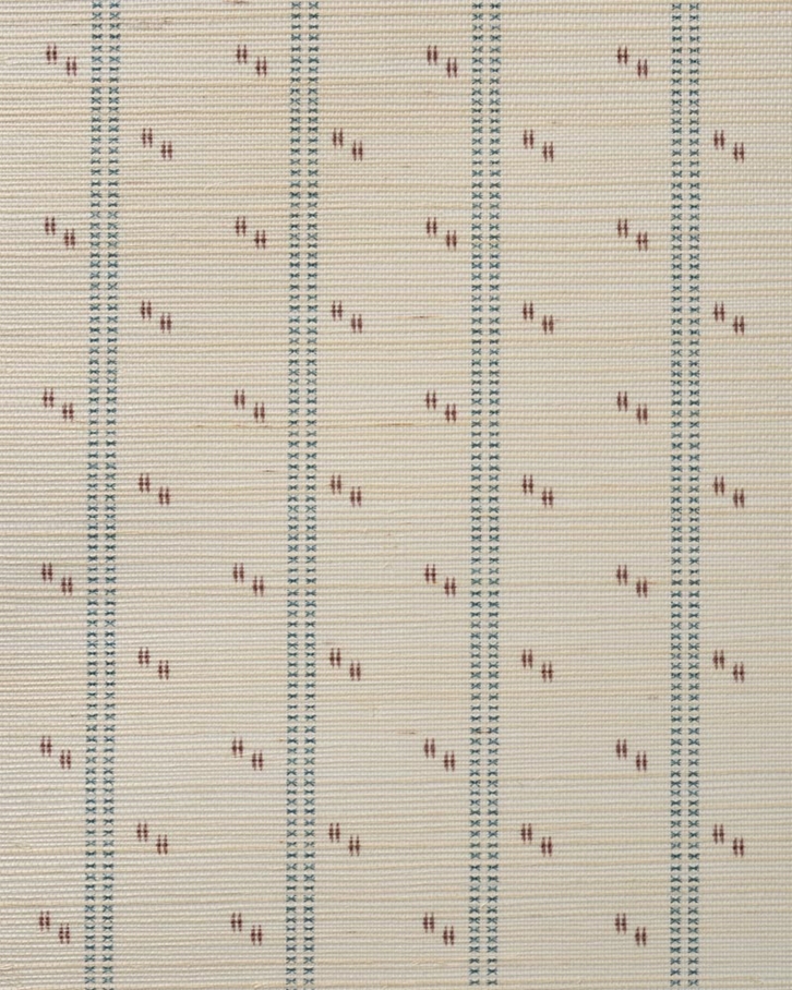 Helene Blanche Cross Stitch, Indigo - Plum Grasscloth Tapet