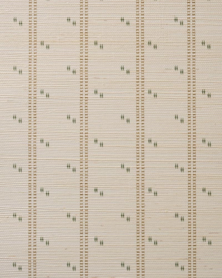Helene Blanche Cross Stitch, Green - Ochre Grasscloth Tapet
