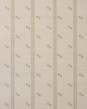 Helene Blanche Cross Stitch, Green - Ochre Grasscloth Tapet