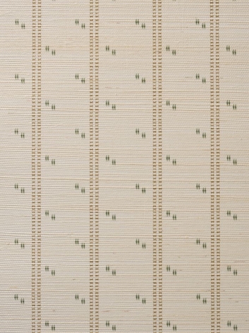 Helene Blanche Cross Stitch, Green - Ochre Grasscloth Tapet