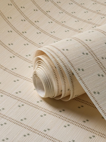 Helene Blanche Cross Stitch, Green - Ochre Grasscloth Tapet