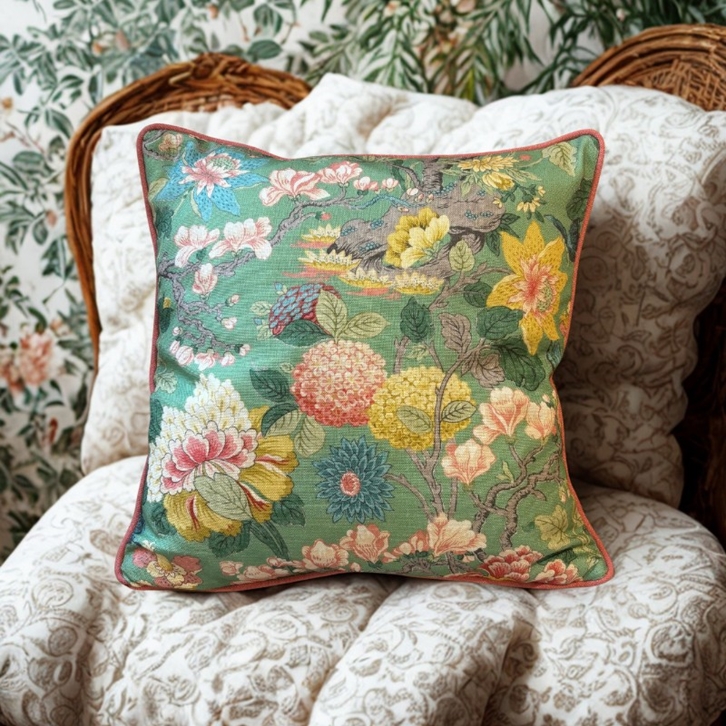 Engelska Tapetmagasinet Kudde Little Magnolia grön/rosa Kudde