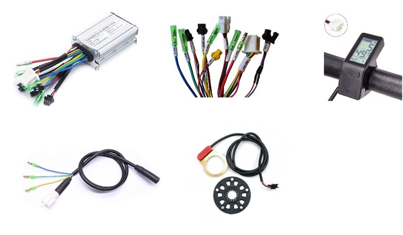Elcykel kontrollersats, Display LCD-mini, kontrollbox, motorkabel 6-pin, EB-Bus kabel, Pedalsensor