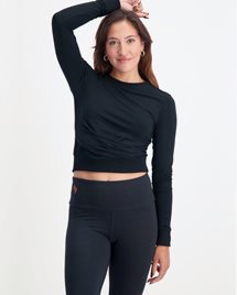 Yogatopp Lakshmi Longsleeve Crop Top, Urban Black - Urban Goddess