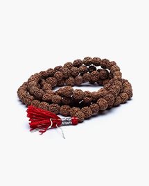 Mala halsband Rudrakshafrön, röd toffs